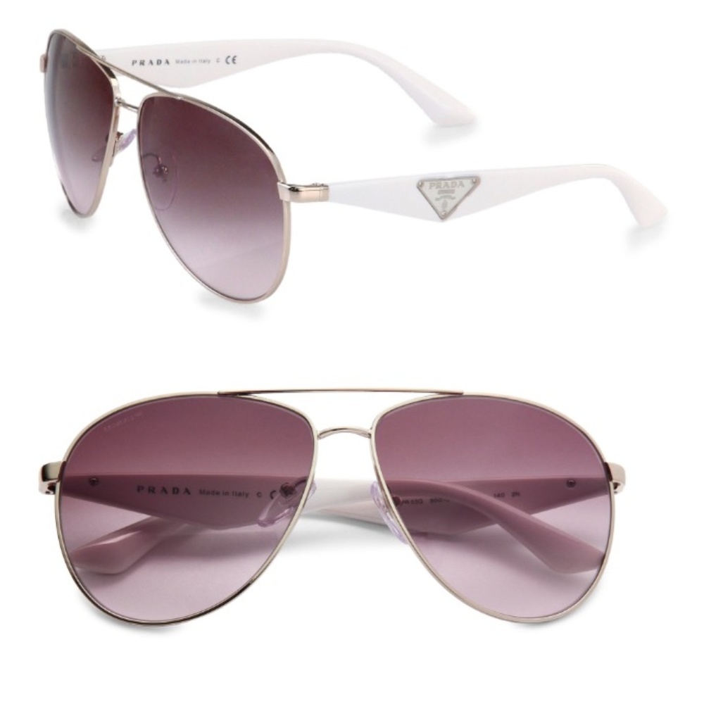 Prada White Aviators w/ Brown Gradient Lens